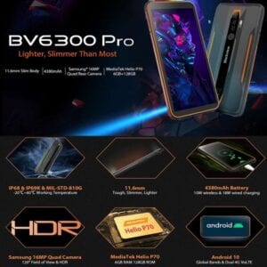 Blackview BV6300 Pro Điện thoại chắc chắn, 6GB + 128GB 30 Điện thoại bền Blackview BV6300 Pro, 6GB + 128GB IP68 / IP69K / MIL-STD-810G Chống bụi chống nước, Camera Quad Back, Pin 4380mAh, Nhận dạng vân tay, Android 10.0 MTK6771T Helio P70 Octa Core lên đến 2.6GHz, OTG, NFC, Mạng: 4G
