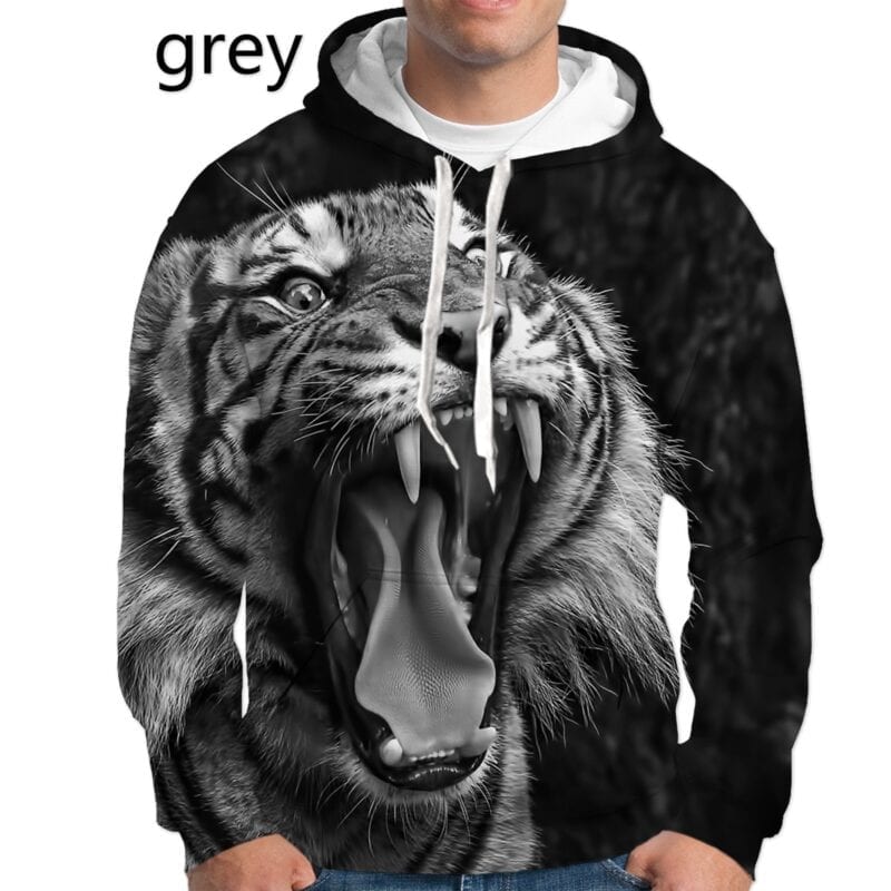 Mens Fashion Hoodies Sweatshirt 3d White Black Tiger Print Hoodies 1