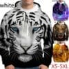 Mens Fashion Hoodies Sweatshirt 3d White Black Tiger Print Hoodies