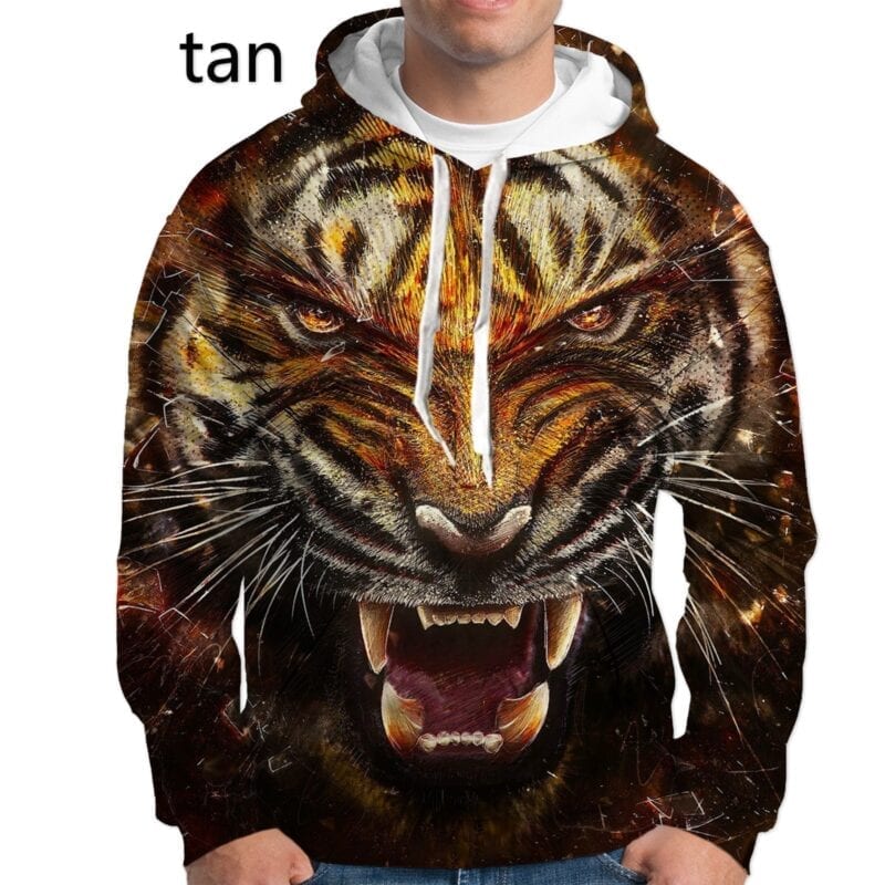 Mens Fashion Hoodies Sweatshirt 3d White Black Tiger Print Hoodies 2