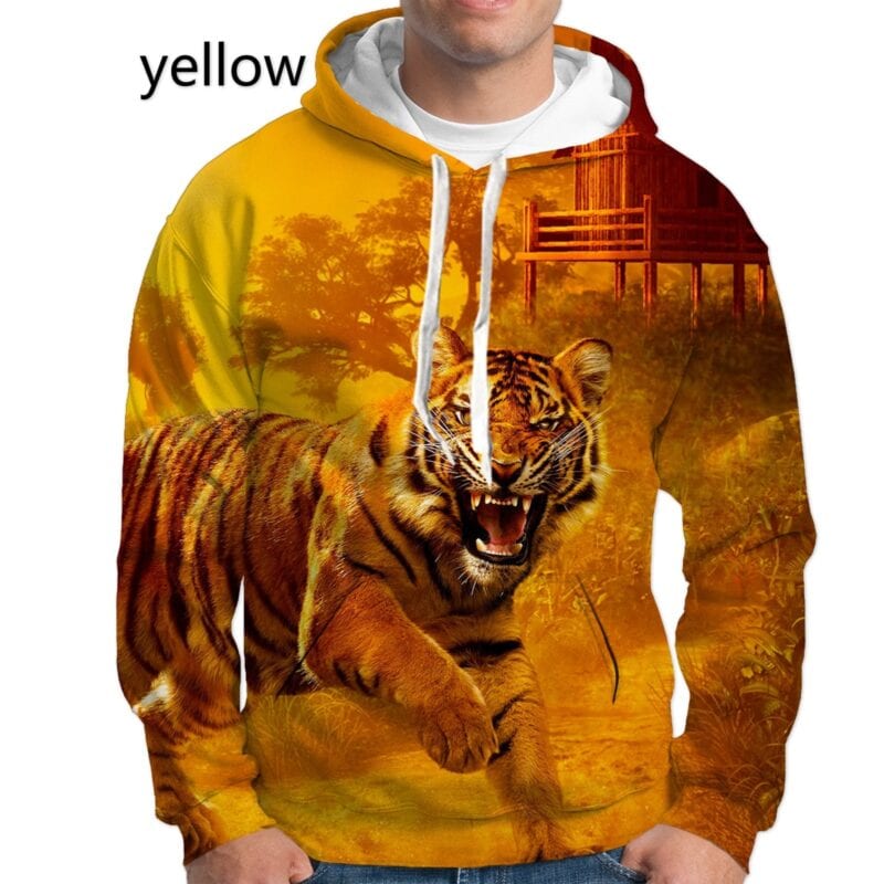 Mens Fashion Hoodies Sweatshirt 3d White Black Tiger Print Hoodies 3