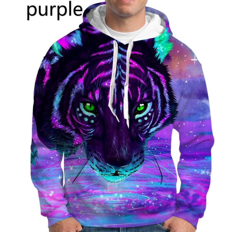 Mens Fashion Hoodies Sweatshirt 3d White Black Tiger Print Hoodies 4