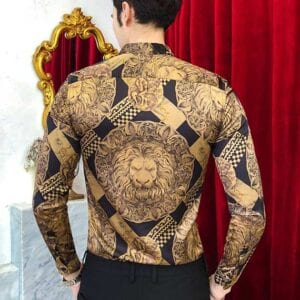 Áo sơ mi nam in 3D vàng Thiết kế đơn giản mỏng phù hợp dài tay áo sơ mi Hawaii Áo sơ mi nam Chemise Homme 17 so mi in 4 1