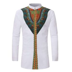 mới polyester trắng Châu Phi quần áo nút up Dress dài tay áo truyền thống
