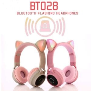 BT028C Tai mèo dễ thương Tai nghe Bluetooth 5.0 Tai nghe không dây âm thanh nổi có thể gập lại Tai nghe có Mic / Đèn LED / Đài FM / Thẻ TF