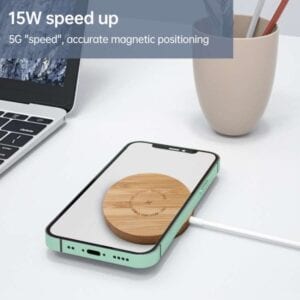 JYD01 Bộ sạc không dây từ tính bằng gỗ tròn Magsafe 15W cho iPhone 12 Series