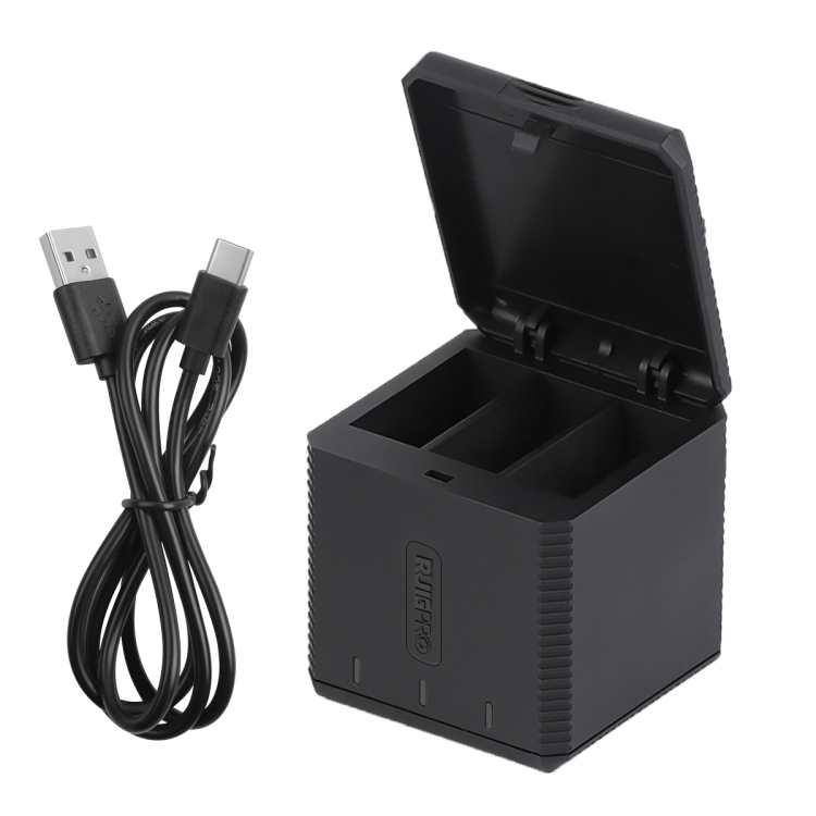 Hộp sạc ba pin RUIGPRO USB ba pin với cáp USB và đèn báo LED cho GoPro HERO9 Black