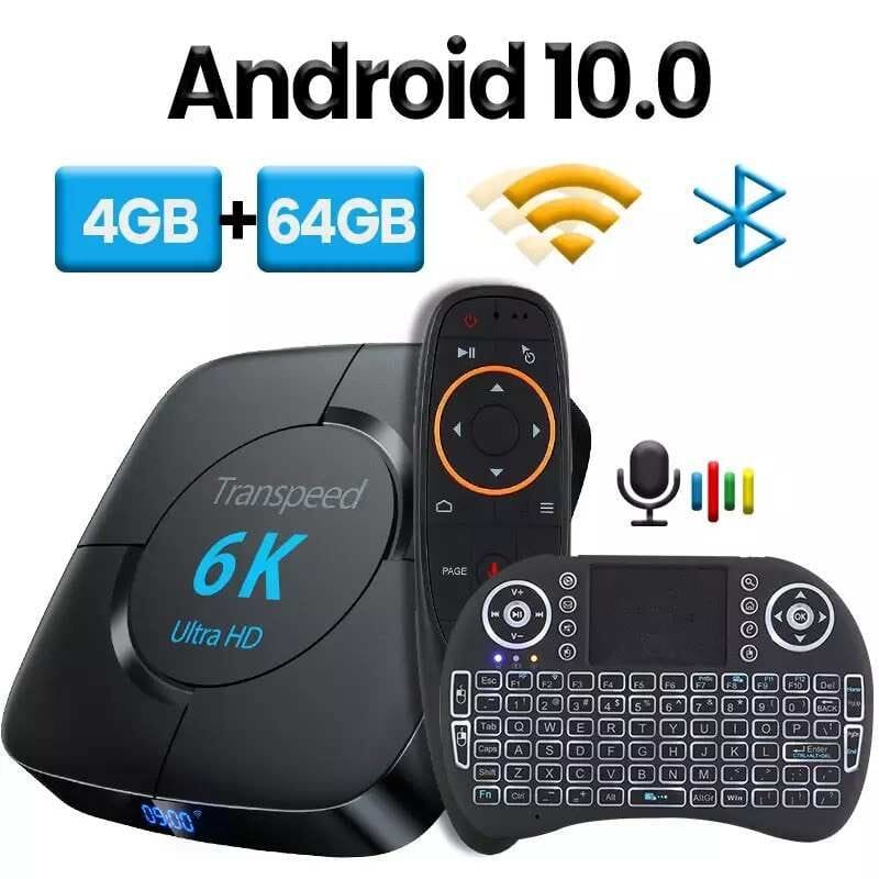 Transpeed Android 10.0 Bluetooth TV Box Google Voice Trợ Lý 6K 3D Wifi 2.4G & 5.8G 4GB RAM 64G Play Store Rất Nhanh BoxTop Hộp