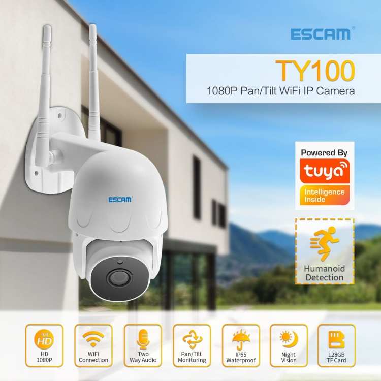 Camera IP WiFi HD ESCAM TY100 1080P, Hỗ trợ Tầm nhìn ban đêm & Phát hiện chuyển động & Âm thanh hai chiều & Thẻ TF, Đầu cắm EU