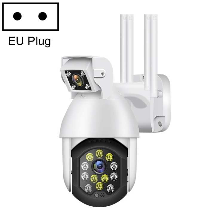 QX41 1080P 2.0MP Ống kính kép IP66 Camera PTZ WIFI chống nước toàn cảnh, hỗ trợ Ngày và đêm Đủ màu & Liên lạc thoại hai chiều & Báo thức thông minh & Phát lại Video & Thẻ TF 128GB, Đầu cắm EU