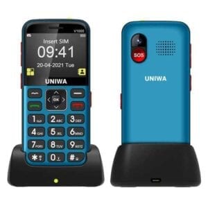 Điện thoại di động UNIWA V1000 4G Elder 2,31 inch, UNISOC TIGER T117, Pin 1800mAh, 21 phím, Hỗ trợ BT, FM, MP3, MP4, SOS, Torch, Mạng: 4G, có đế cắm