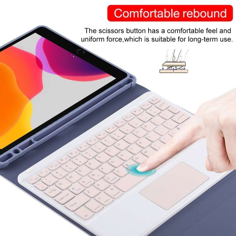 TG-102BC Bàn phím Bluetooth màu hồng có thể tháo rời + Vỏ bảo vệ bằng da sợi nhỏ cho iPad 10,2 inch / iPad Air (2019), với Touch Pad & Khe cắm bút & Giá đỡ