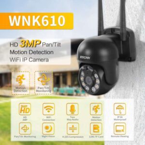 Camera IP mái vòm không dây ESCAM WNK610 3.0 triệu điểm ảnh, hỗ trợ phát hiện chuyển động & âm thanh hai chiều & tầm nhìn ban đêm đầy đủ màu sắc & thẻ TF