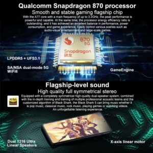 Xiaomi Black Shark 5, Máy ảnh 64MP, Ba camera sau, Nhận dạng vân tay bên cạnh, 6,67 inch JOYUI13 Qualcomm Snapdragon 870 Octa Core, Mạng: 5G, NFC, Phím kích hoạt trò chơi bật lên 18 Xiaomi Black Shark 5 4