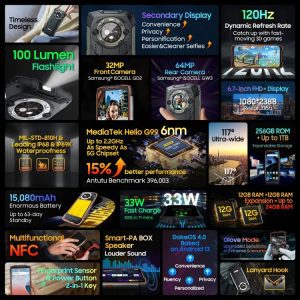 Blackview BV9300 Pro, IP68/IP69K/MIL-STD-810H, 6,7 inch + 1,32 inch Android 13 MediaTek Helio G99 Octa Core, Mạng: 4G, NFC,OTG 24 Blackview BV9300 Pro 15