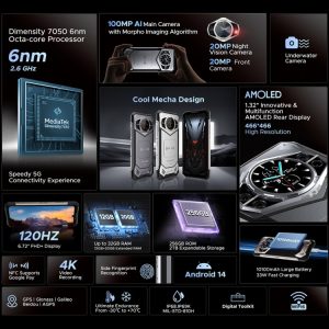 Điện thoại DOOGEE S200 5G chống nước chống va đập 10100mAh sạc không dây, 12GB+256GB, Vân tay bên hông, 6,72 inch Android 14 Dimensity 7050 Octa Core 2,6GHz, OTG, NFC 31 DOOGEE S200 14