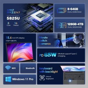 Máy tính xách tay GXMO G156 15.6 inch, 16GB + 512GB, Windows 11 AMD Ryzen 7 5825U Octa Core, Hỗ trợ mở khóa bằng vân tay 24 GXMO G156 9