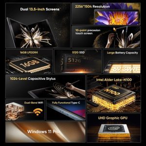 Laptop N-ONE Nbook Air, 16GB+512GB, 13.5 inch, 2 màn hình, Windows 11 Pro Intel Alder Lake N100 Quad Core 30 N ONE Nbook Air 13