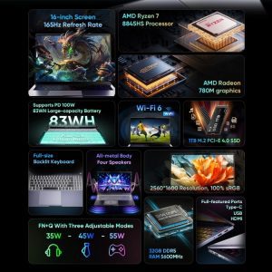 Laptop N-ONE Nbook Ultra 32GB+1TB, 16 inch Windows 11 Pro AMD Ryzen R7 8845HS Octa Core 32 N ONE Nbook Ultra 22