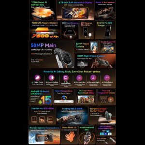 Điện thoại Blackview Oscal Pilot 3 5G 7500mAh, 12GB+256GB, Camera chụp đêm, 6,78 inch Android 15 MediaTek Dimensity 6300 Octa Core, Mạng: 5G, OTG, NFC 41 Blackview Oscal Pilot 3 27