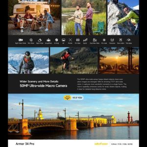 Điện thoại máy chiếu Ulefone Armor 34 Pro 5G, 16GB+512GB, Camera chụp đêm, pin 25500mAh, IP68/IP69K, 6,95 inch Android 15 MediaTek Dimensity 7300 Octa Core, NFC, OTG 50 Ulefone Armor 34 Pro 15