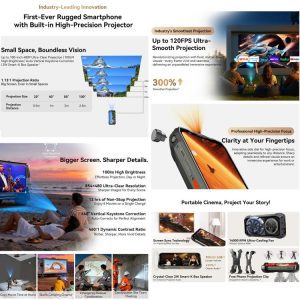 Điện thoại Máy chiếu Blackview XPLORE 2 độ sáng 90nit Camera chụp đêm,20000mAh 6.73 inch Amoled, Android 15 Dimensity 8300 MT6897 Octa Core, Mạng: 5G, OTG, NFC 23 Blackview XPLORE 2 5 1