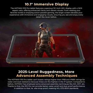Máy tính bảng HOTWAV Tab R10 Pro IP68/IP69K siêu bền,10800mAh, 8GB+256GB, màn hình 10.1 inch, Android 14, chip Unisoc T606 Octa Core, mạng 4G, phiên bản toàn cầu có Google Play 25 HOTWAV Tab R10 Pro 14