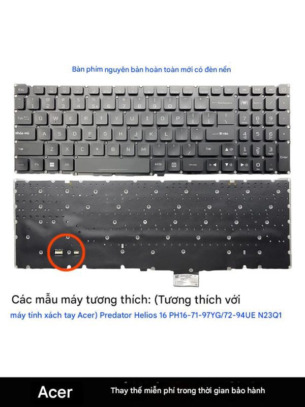 Bàn phím Acer Predator Helios 16 PH16-71-97YG PH16-72-94UE N23Q1