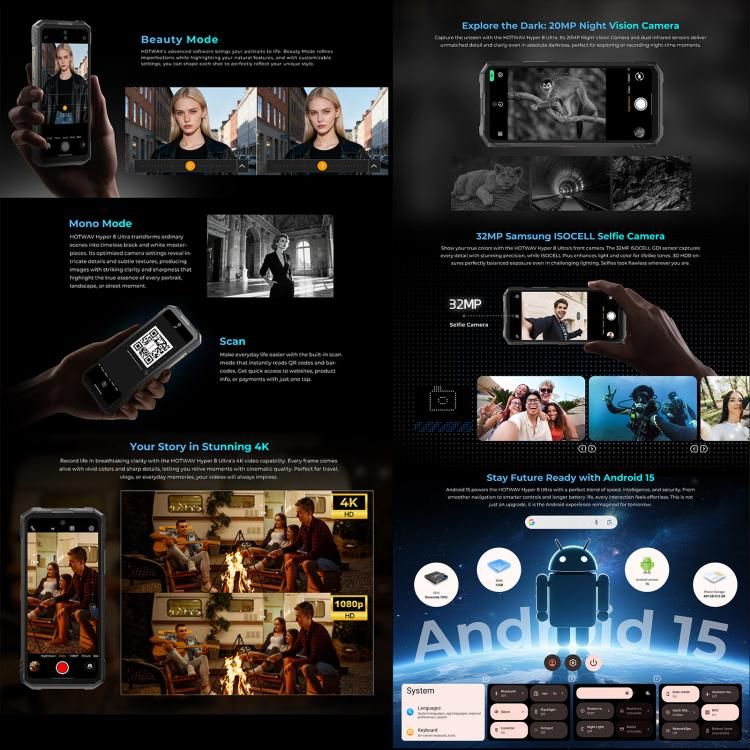 Điện thoại bộ đàm siêu bền HOTWAV Hyper 8 Ultra 5G, 12000mAh, 12GB + 512GB, 6,8 inch Android 15 MediaTek MT8791 Dimensity 7050 Octa Core, OTG, NFC 15 Điện thoại bộ đàm siêu bền HOTWAV Hyper 8 Ultra 5G, 12000mAh, 12GB + 512GB, 6,8 inch Android 15 MediaTek MT8791 Dimensity 7050 Octa Core, OTG, NFC - Ảnh 14