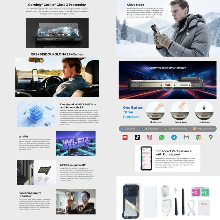 Điện thoại bộ đàm siêu bền HOTWAV Hyper 8 Ultra 5G, 12000mAh, 12GB + 512GB, 6,8 inch Android 15 MediaTek MT8791 Dimensity 7050 Octa Core, OTG, NFC 16 Điện thoại bộ đàm siêu bền HOTWAV Hyper 8 Ultra 5G, 12000mAh, 12GB + 512GB, 6,8 inch Android 15 MediaTek MT8791 Dimensity 7050 Octa Core, OTG, NFC - Ảnh 15