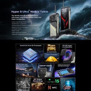 Điện thoại bộ đàm siêu bền HOTWAV Hyper 8 Ultra 5G, 12000mAh, 12GB + 512GB, 6,8 inch Android 15 MediaTek MT8791 Dimensity 7050 Octa Core, OTG, NFC 20 HOTWAV Hyper 8 Ultra 4