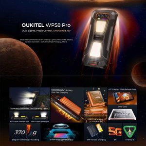 Điện thoại Oukitel WP58 Pro 5G bền bỉ, 10000mAh Nhận dạng vân tay cạnh bên, 6.7 inch Android 15 UMS9621S Octa Core, NFC, OTG 32 Oukitel WP58 Pro 15