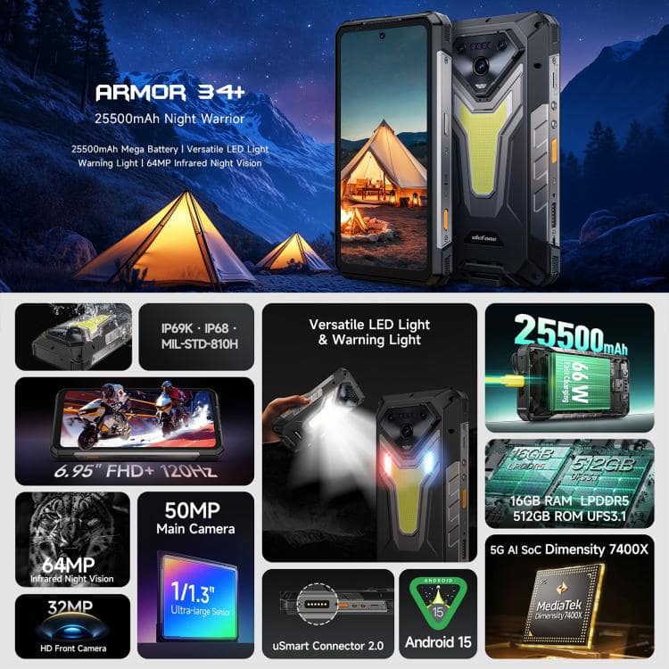 Ulefone Armor 34+ 5G ,16GB+512GB, Camera chụp đêm,25500mAh, Điện thoại bền bỉ IP68/IP69K, 6.95 inch Android 15 MediaTek Dimensity 7400X Octa Core,NFC, OTG 27 Ulefone Armor 34+ 5G ,16GB+512GB, Camera chụp đêm,25500mAh, Điện thoại bền bỉ IP68/IP69K, 6.95 inch Android 15 MediaTek Dimensity 7400X Octa Core,NFC, OTG - Ảnh 25