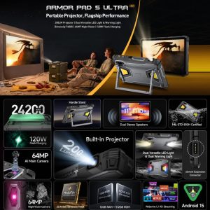 Máy tính bảng Ulefone Armor Pad 5 Ultra 5G tích hợp máy chiếu Projector, 24200mAh, 12GB+512GB, 11 inch Android 15 MediaTek Dimensity 7400X Octa Core 46 Ulefone Armor Pad 5 Ultra 14