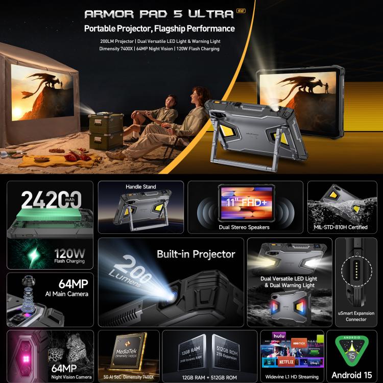 Máy tính bảng Ulefone Armor Pad 5 Ultra 5G tích hợp máy chiếu Projector, 24200mAh, 12GB+512GB, 11 inch Android 15 MediaTek Dimensity 7400X Octa Core 22 Máy tính bảng Ulefone Armor Pad 5 Ultra 5G tích hợp máy chiếu Projector, 24200mAh, 12GB+512GB, 11 inch Android 15 MediaTek Dimensity 7400X Octa Core - Ảnh 20