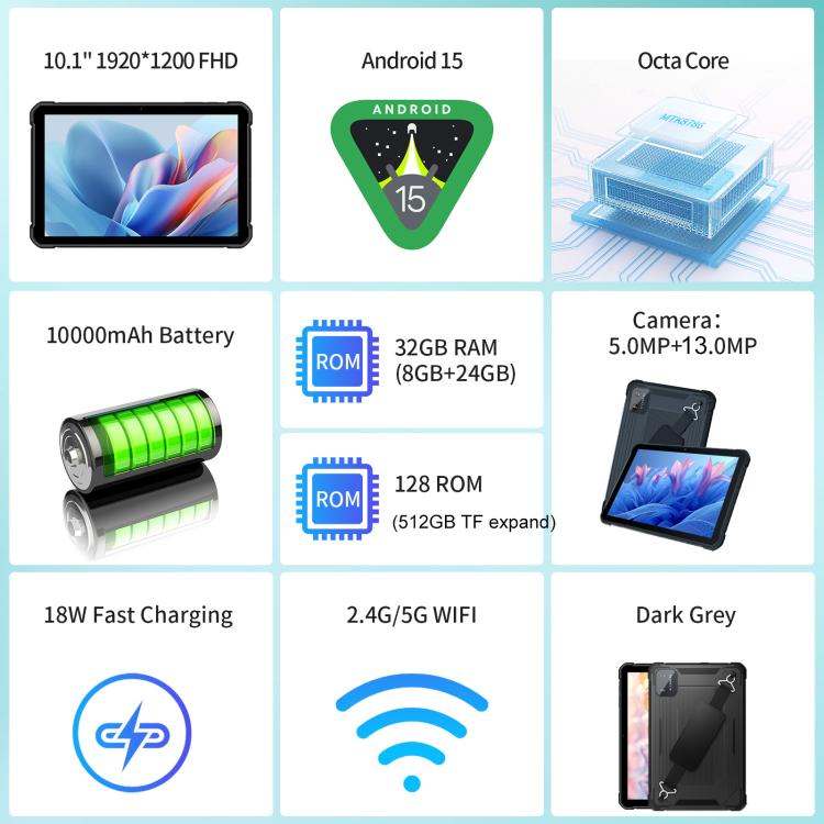 Máy tính bảng UNIWA UTAB R1040 IP67 chống nước, bền bỉ, RAM 8GB + bộ nhớ trong 128GB, màn hình 10.1 inch, hệ điều hành Android 15, chip Mediatek MT8786 Octa Core, mạng 4G 10 Máy tính bảng UNIWA UTAB R1040 IP67 chống nước, bền bỉ, RAM 8GB + bộ nhớ trong 128GB, màn hình 10.1 inch, hệ điều hành Android 15, chip Mediatek MT8786 Octa Core, mạng 4G - Ảnh 8