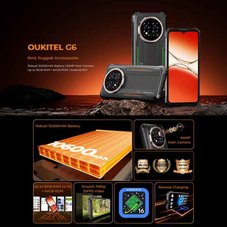 Điện thoại siêu bền Oukitel G6, Nhận diện vân tay, Pin 10600mAh, Màn hình 6.52 inch, Android 16.0, Chipset Unisoc T615 Octa Core, OTG, Mạng: 4G 15 Điện thoại siêu bền Oukitel G6, Nhận diện vân tay, Pin 10600mAh, Màn hình 6.52 inch, Android 16.0, Chipset Unisoc T615 Octa Core, OTG, Mạng: 4G - Ảnh 13